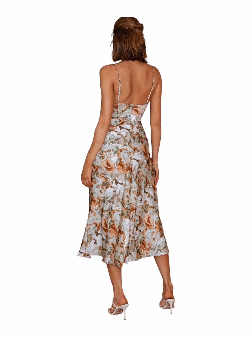 Selfie Leslie Sage Green Floral Satin Lake Como Midi Dress Medium 6 - Picture 2 of 7